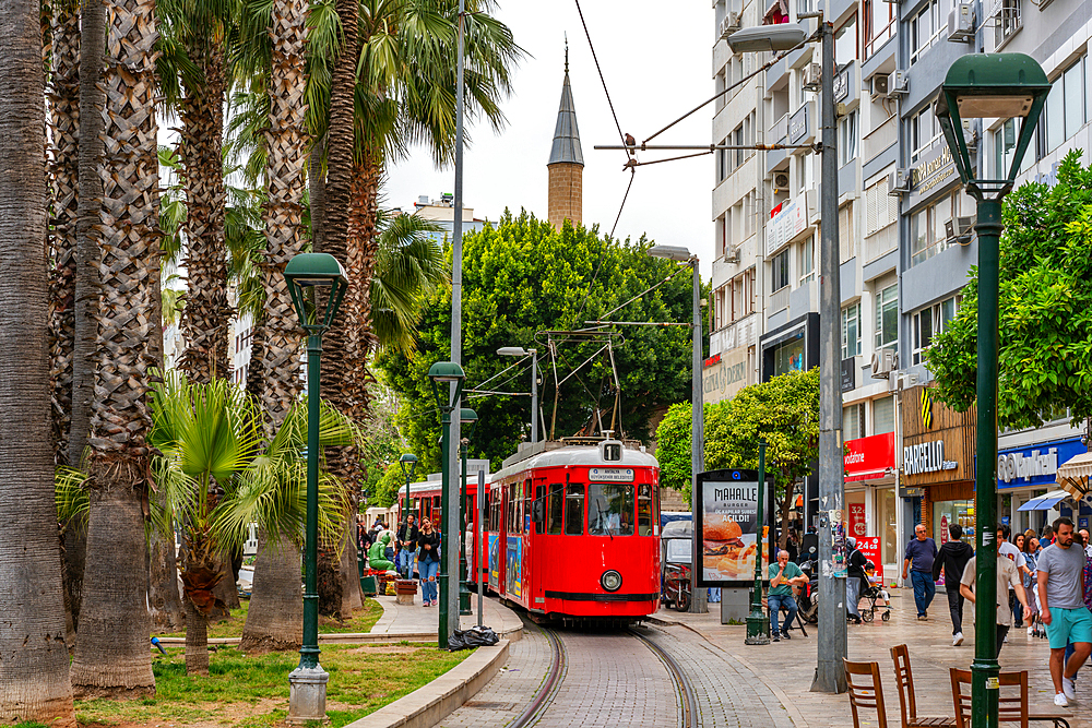 Antalya famous red tram on the city center in Turkey