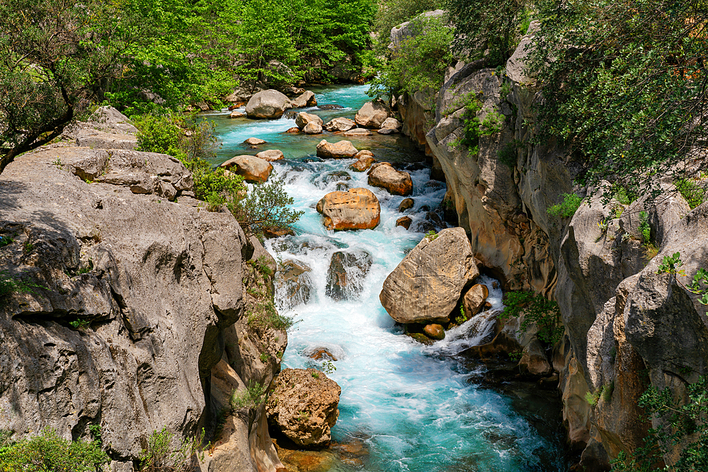 Yazili canyon waterfall between the rocks in Turkey