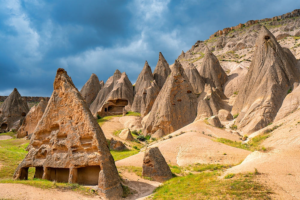 Selime ancient town with houses carved on the rocks in Cappadocia, Turkey