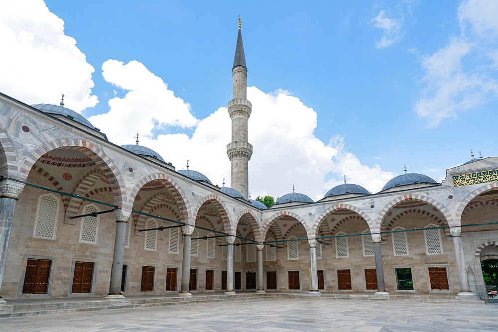Blue mosque with beautiful minaret tower in Istanbul, Turkey