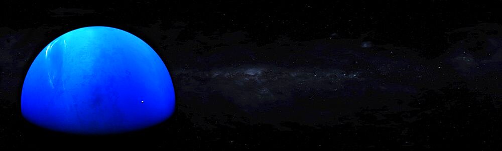 Gas giant Neptune in space with moons and atmosphere concept panoramic