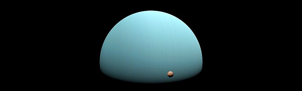 Ice giant Uranus in space with moons concept panoramic