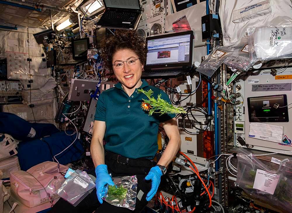 Astronaut Christina Koch with Space Veggies