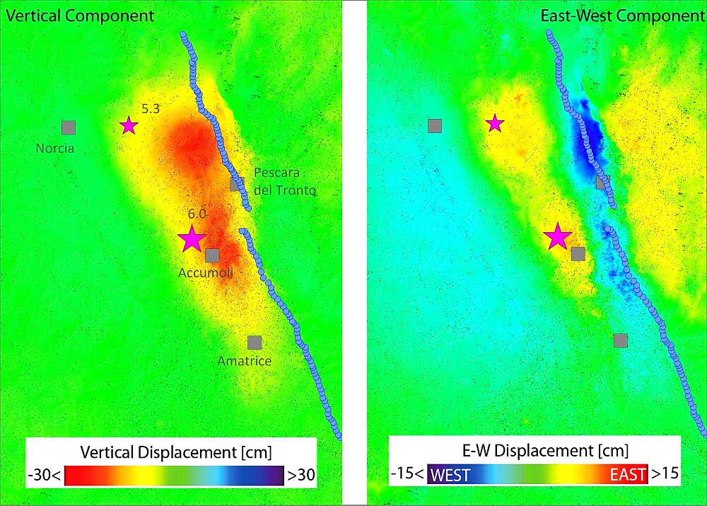 Earthquake ground displacement, Italy, August 2016