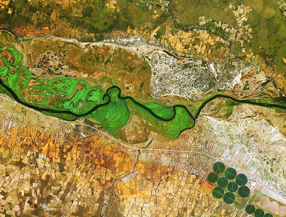 Okavango River, Namibia and Angola, satellite image