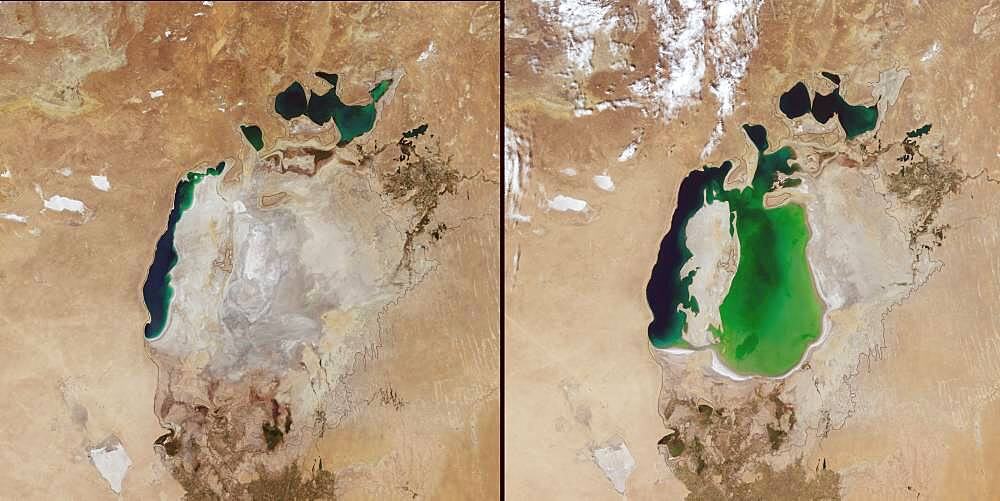 Aral Sea in 2014 and 2000