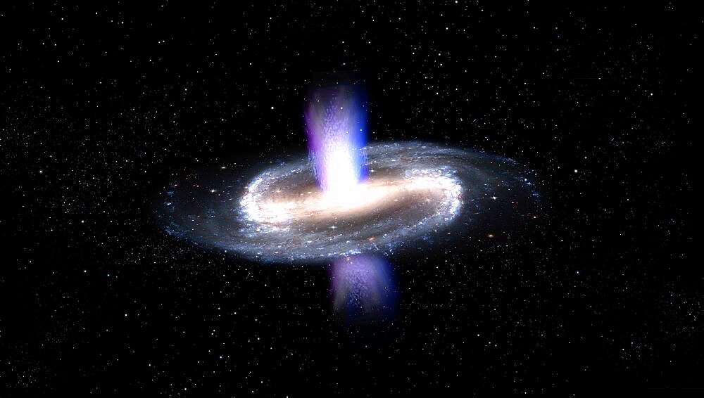 Jets from a galactic supermassive black hole, illustration