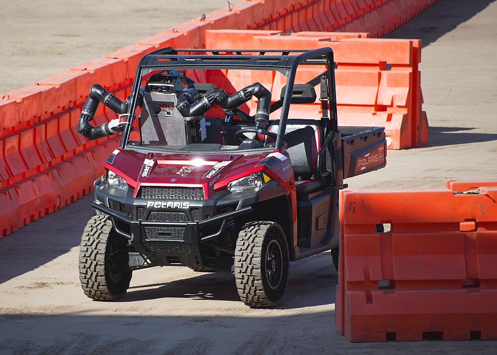 RoboSimian Drives Slalom Course