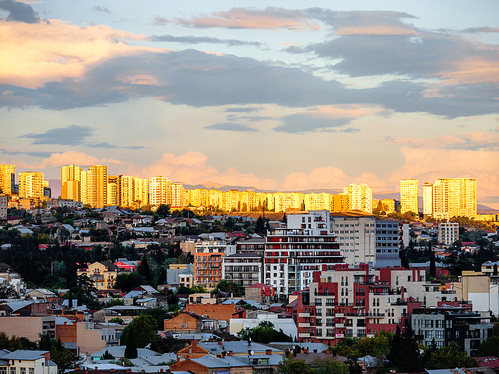 Cityscape view of Tbilisi at sunset, Tbilisi, Georgia (Sakartvelo), Central Asia, Asia