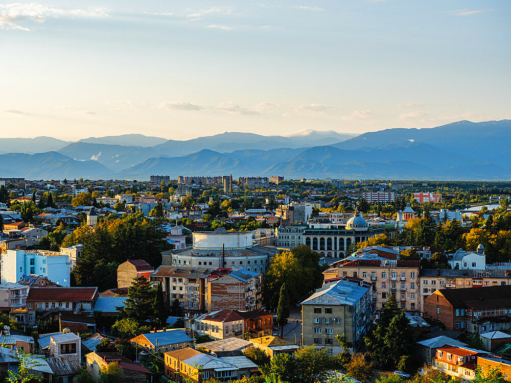 Sunrise view of Kutaisi from Bagrati Cathedral, Kutaisi, Imereti, Georgia (Sakartvelo), Central Asia, Asia