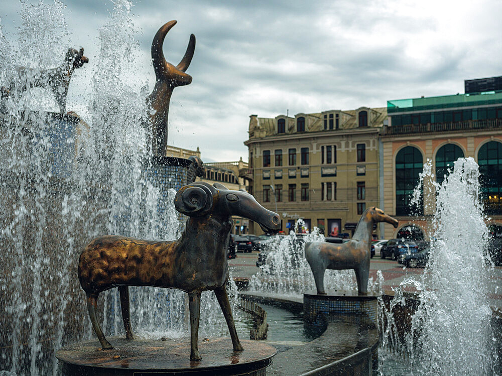 Colchis Fountain during a cloudy day in Kutaisi, Imereti, Georgia (Sakartvelo), Central Asia, Asia