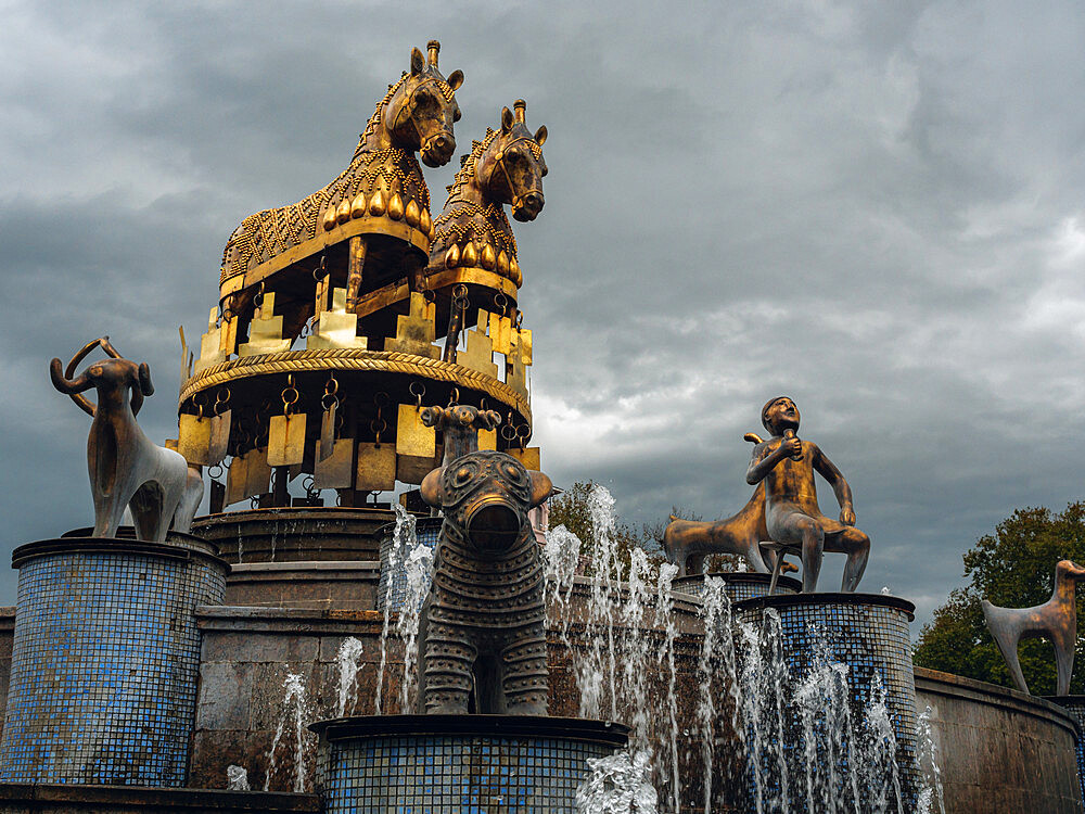 Colchis Fountain during a cloudy day in Kutaisi, Imereti, Georgia (Sakartvelo), Central Asia, Asia