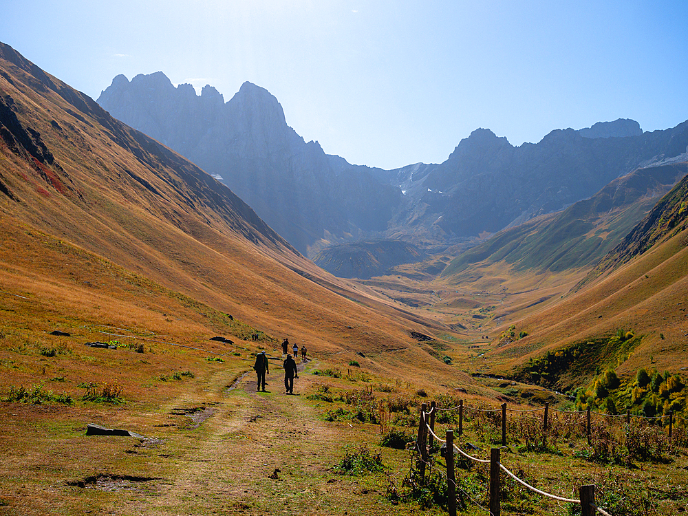 Hiking the Juta to Roshka trail via Chaukhi Pass, Stepantsminda, Kazbegi, Georgia (Sakartvelo), Central Asia, Asia