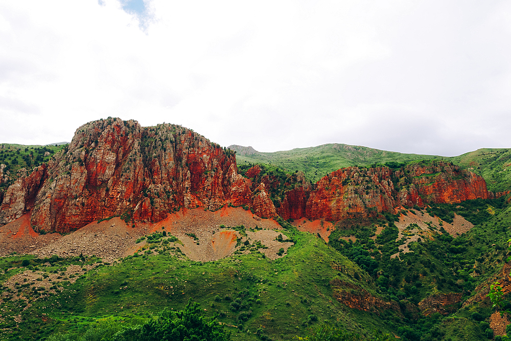 The red mountains of Vayots Dzor at Noravank Monastery, Armenia (Hayastan), Caucasus, Central Asia, Asia