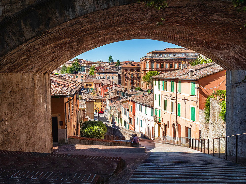 Perugia's Aqueduct street with its famous bridge, Perugia, Umbria, Italy, Europe