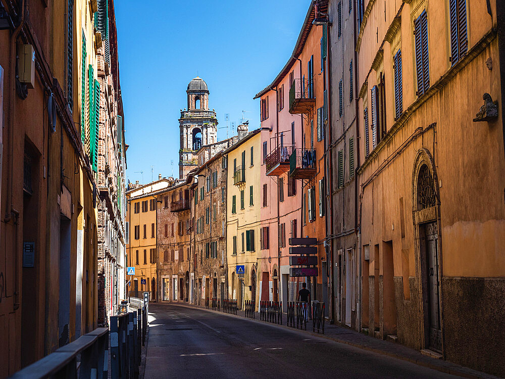 A colorful street in old town Perugia, Umbria, Italy, Europe