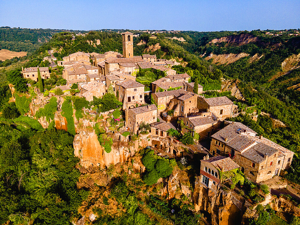 Aerial view of Civita di Bagnoregio, The Dying City, Lazio, Italy, Europe