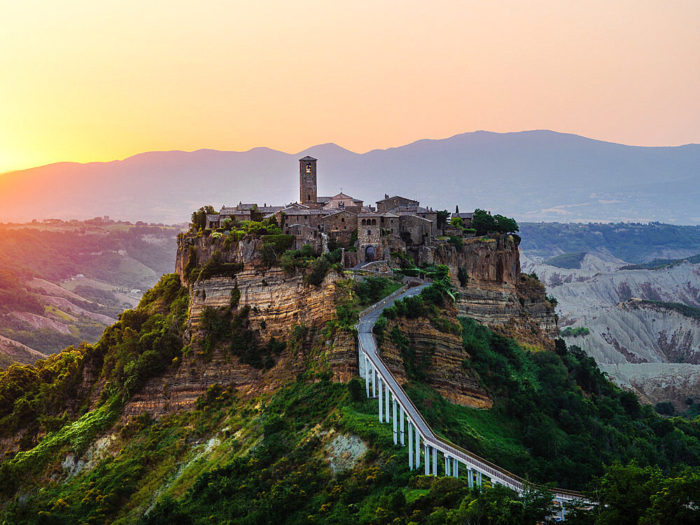 Sunrise view of The Dying City of Civita di Bagnoregio, Viterbo, Lazio, Italy, Europe