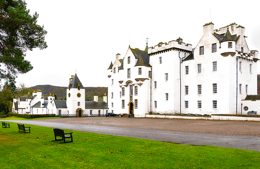 Blair Castle, home to Europe's last remaining private army, the Atholl Highlanders, Blair Atholl, Perthshire, Highlands, Scotland, United Kingdom, Europe