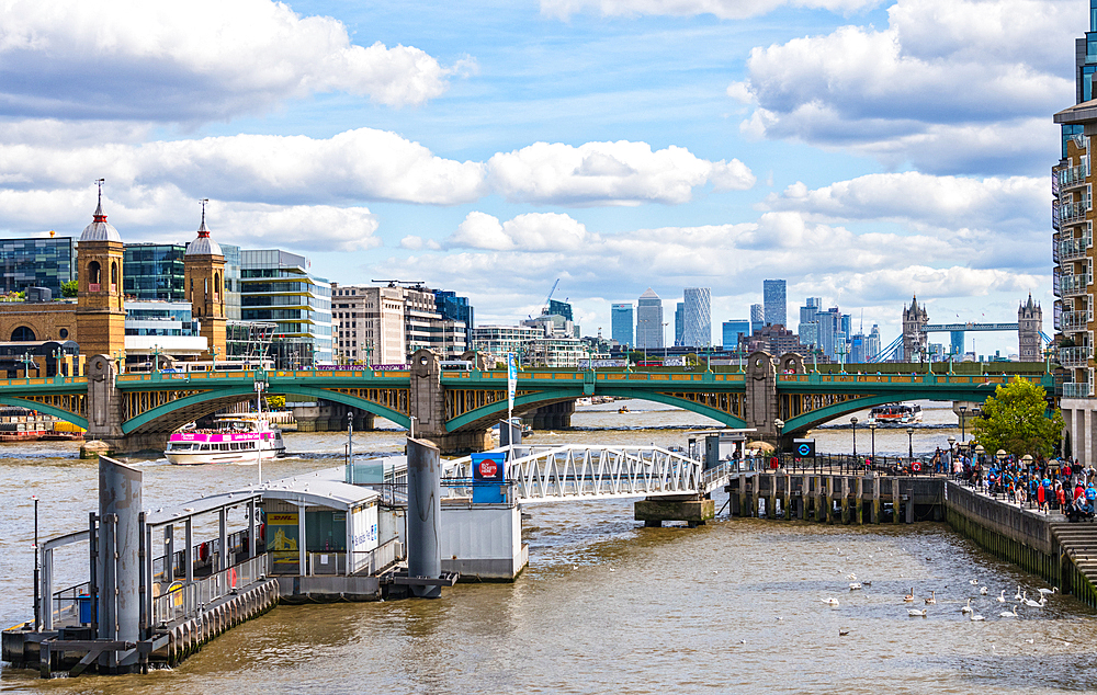 Southwark Bridge as seen from the South Bank, London, England, United Kingdom, Europe