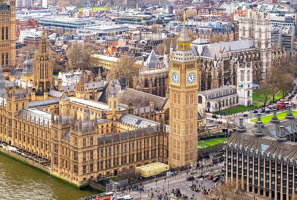 Big Ben (The Elizabeth Tower), the Palace of Westminster and Westminster Abbey, UNESCO World Heritage Site, London, England, United Kingdom, Europe