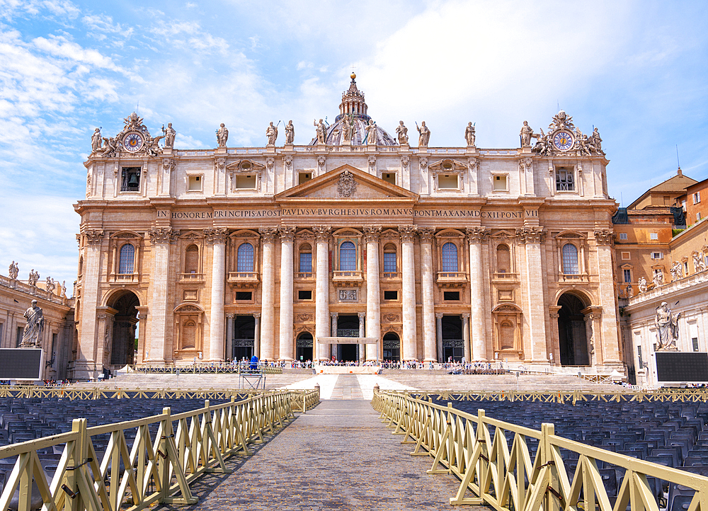 Main facade of Saint Peter's Basilica, as seen from Saint Peter's Square, Vatican City, Rome, Italy