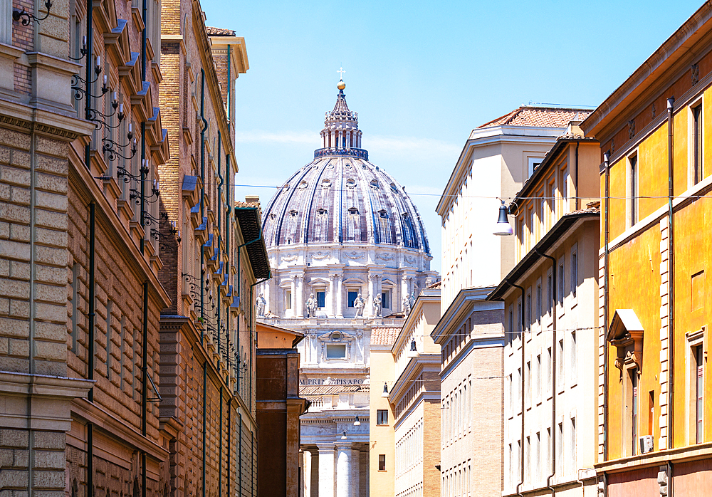 View towards the dome of Saint Peter's Basilica, UNESCO, Vatican City, Rome, Lazio, Italy