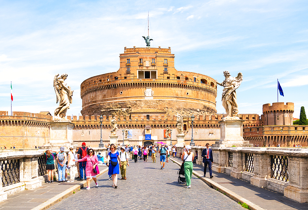 The Mausoleum of Hadrian (Castel Sant'Angelo or Castle of the Holy Angel) from Ponte Sant'Angelo, Rome, Italy