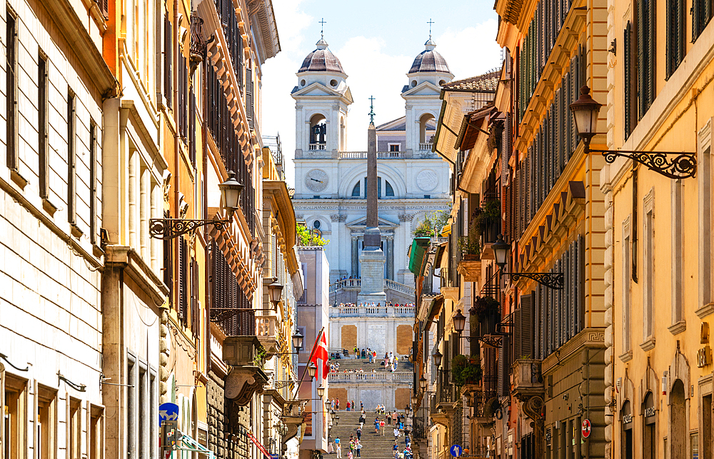 View towards the Spanish Steps leading to the Trinita dei Monti church, Rome, Italy