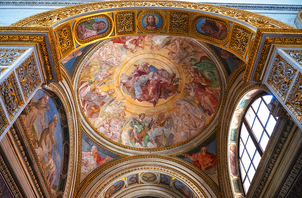 The interior of the Basilica of Santa Maria in Trastevere (Basilica di Santa Maria in Trastevere), one of the oldest churches of Rome, Italy