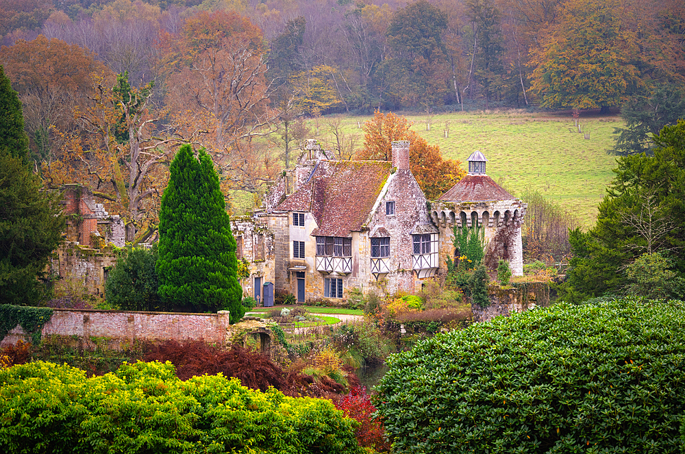 Old Scotney Castle in the autumn, Kent, England