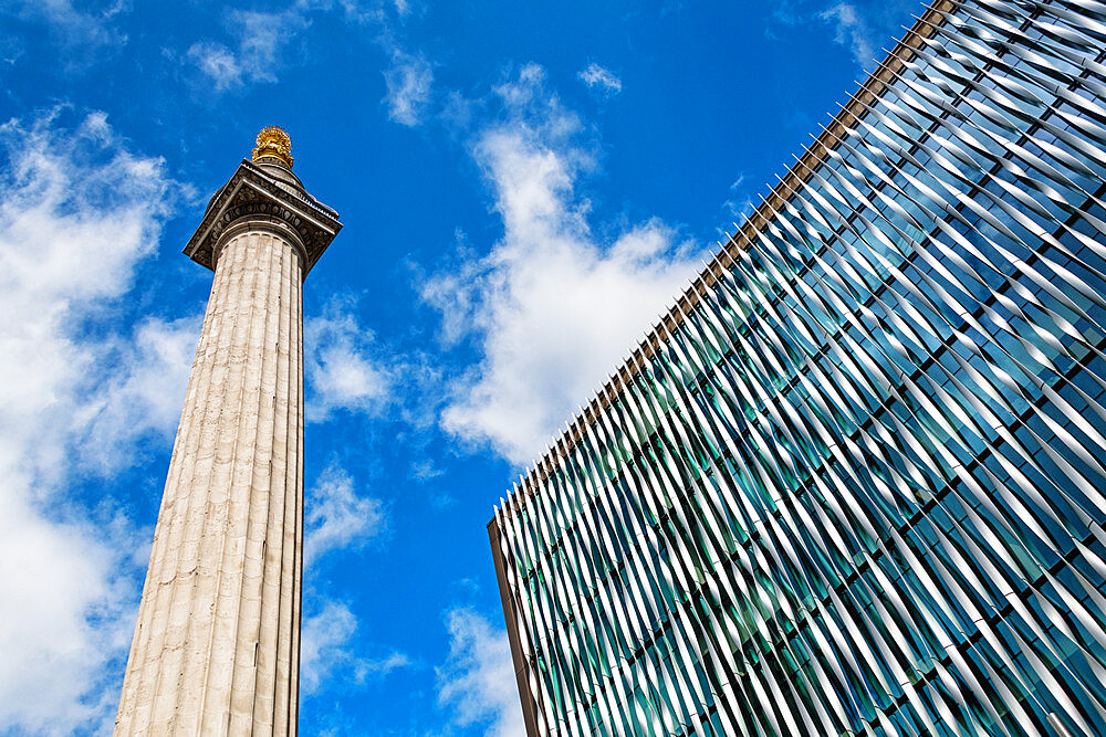 The Monument to the Great Fire of London and The Monument Building, City of London, London, England, United Kingdom, Europe