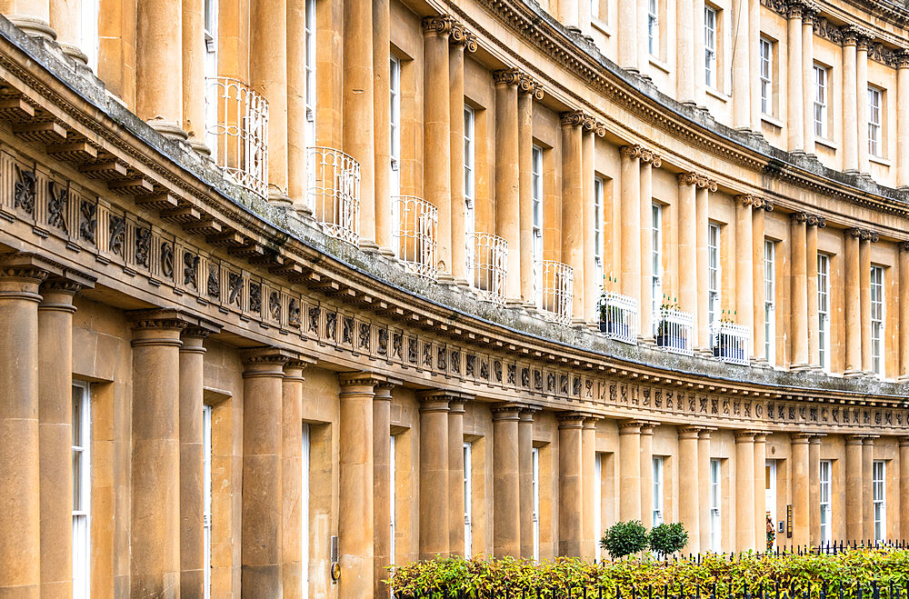 The Circus, a historic ring of large Georgian townhouses in Bath, UNESCO World Heritage Site, Somerset, England, United Kingdom, Europe