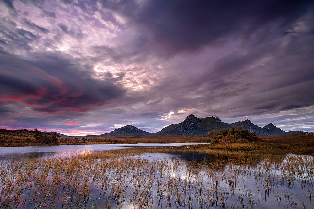 Ben Loyal at dawn over Lochan Hakel, near Tongue, Sutherland, Scottish Highlands, Scotland, United Kingdom, Europe