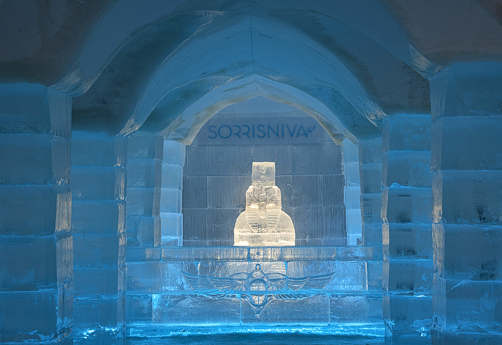 Reception desk at the Sorrisniva Igloo Hotel (Ice Hotel), Alta, Arctic Cirle, Norway, Scandinavia, Europe