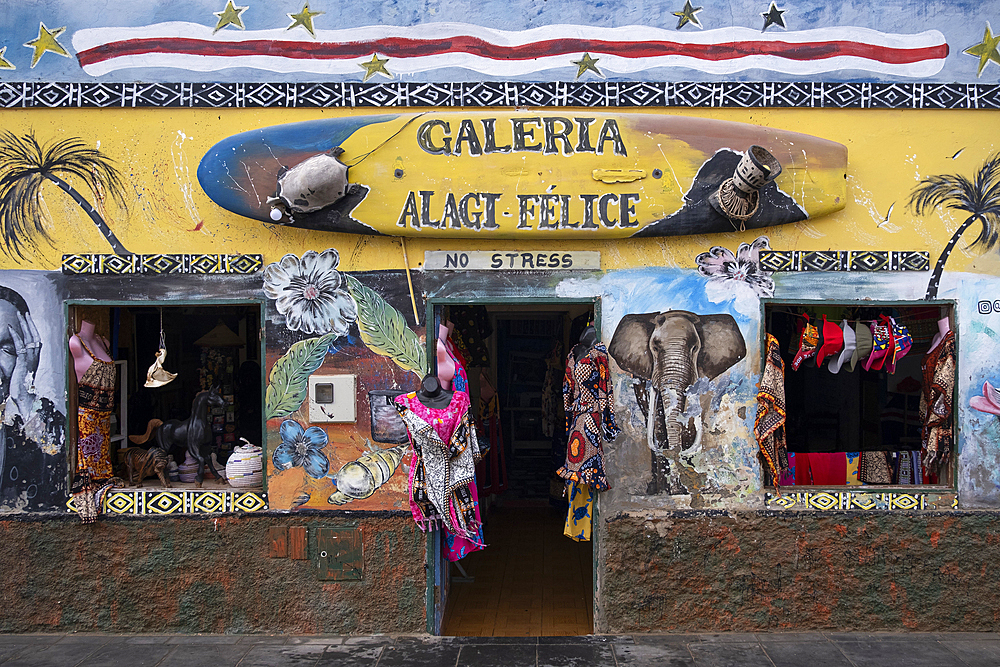 Colourful Shop Front in Santa Maria Town, Santa Maria, Sal, Cape Verde Islands, Atlantic, Africa