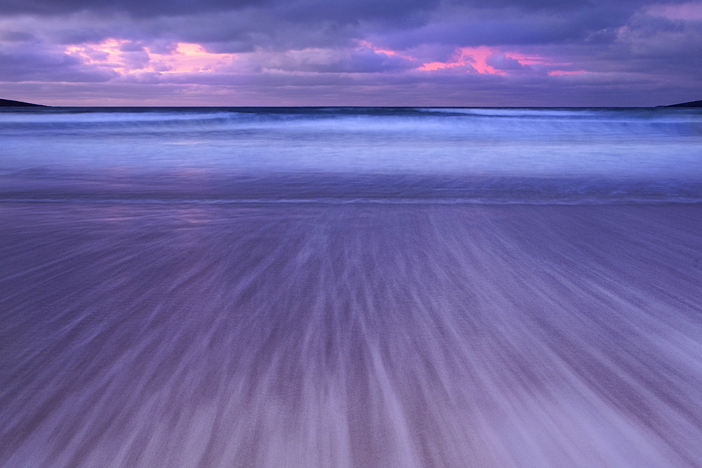 Tranquil Wave Patterns on Scarista Beach at sunset, Isle of Harris, Outer Hebrides, Scotland, United Kingdom, Europe