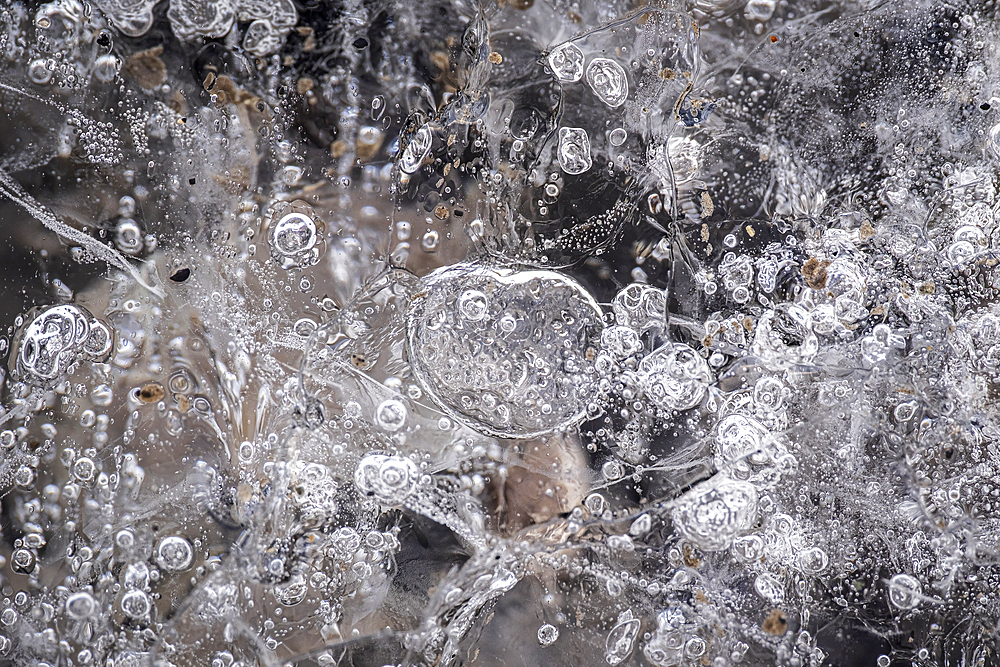 Ice Patterns and Air Bubbles within Ice Blocks at Fjallsarlon Iceberg Lagoon, Vatnajokull National Park, Southern Iceland, Europe