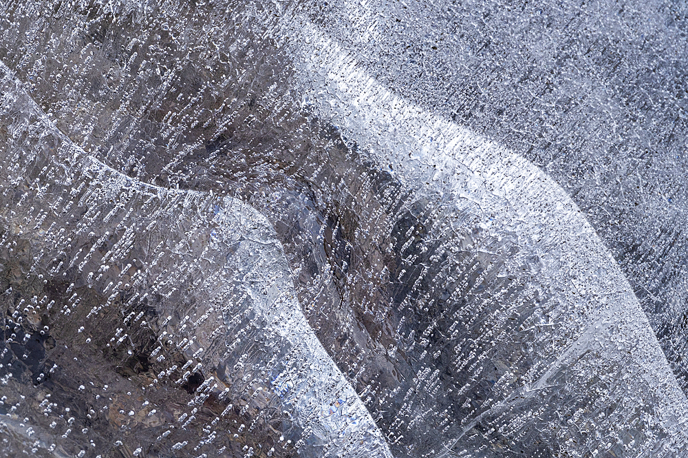 Ice Patterns within Ice Blocks at Fjallsarlon Iceberg Lagoon, Vatnajokull National Park, Southern Iceland, Europe