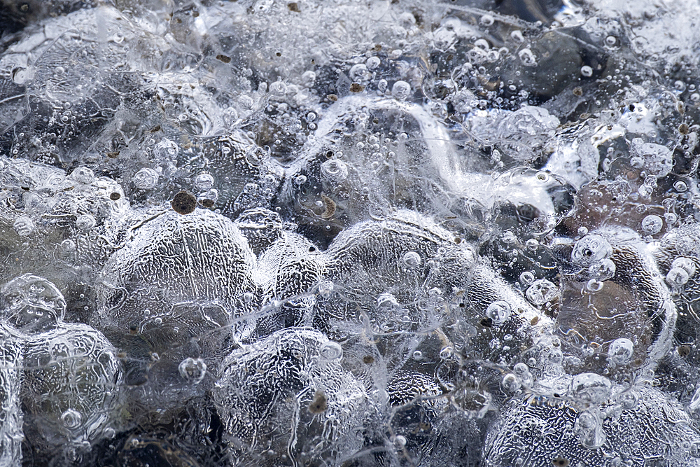 Ice Patterns and Air Bubbles within Ice Blocks at Fjallsarlon Iceberg Lagoon, Vatnajokull National Park, Southern Iceland, Europe