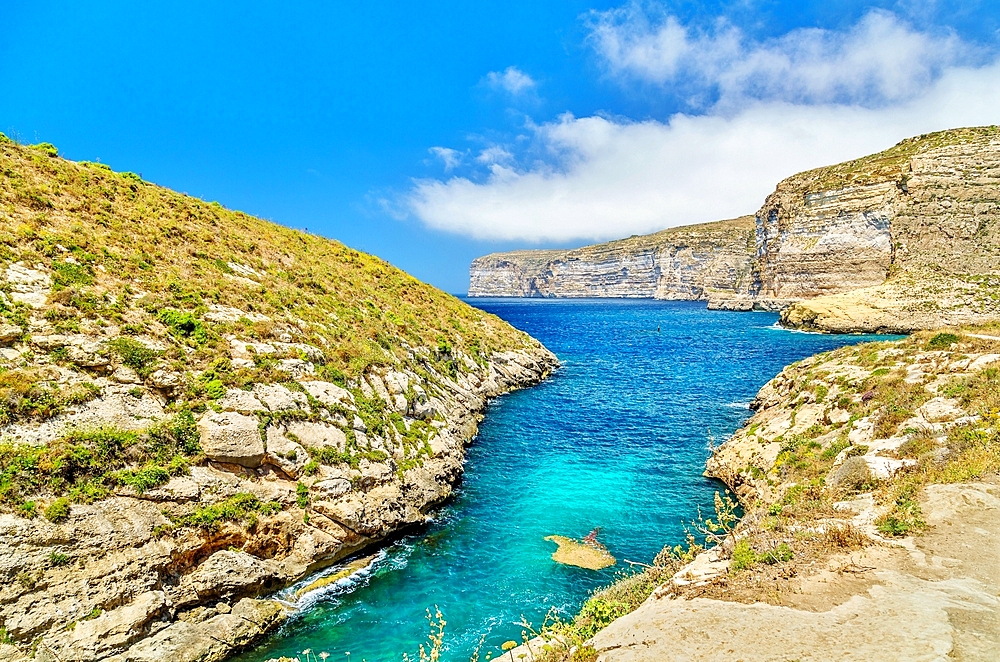 The cliffs at Xlendi, Western Gozo, Republic of Malta, Mediterranean, Europe