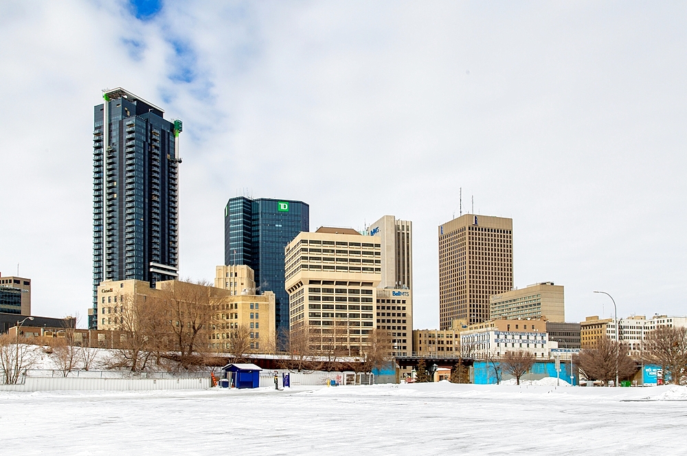 Buildings including the Canadian Grain Commission, the period Nutty Club Building and The Federal Building, Downtown Winnipeg, Manitoba, Canada, North America