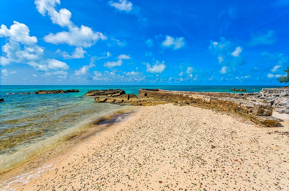 Glass Beach, site of large quantities of sea glass, from shipwrecks and bottles thrown into the sea from the Royal Navy Dockyard over hundreds of years, Bermuda, Atlantic, North America