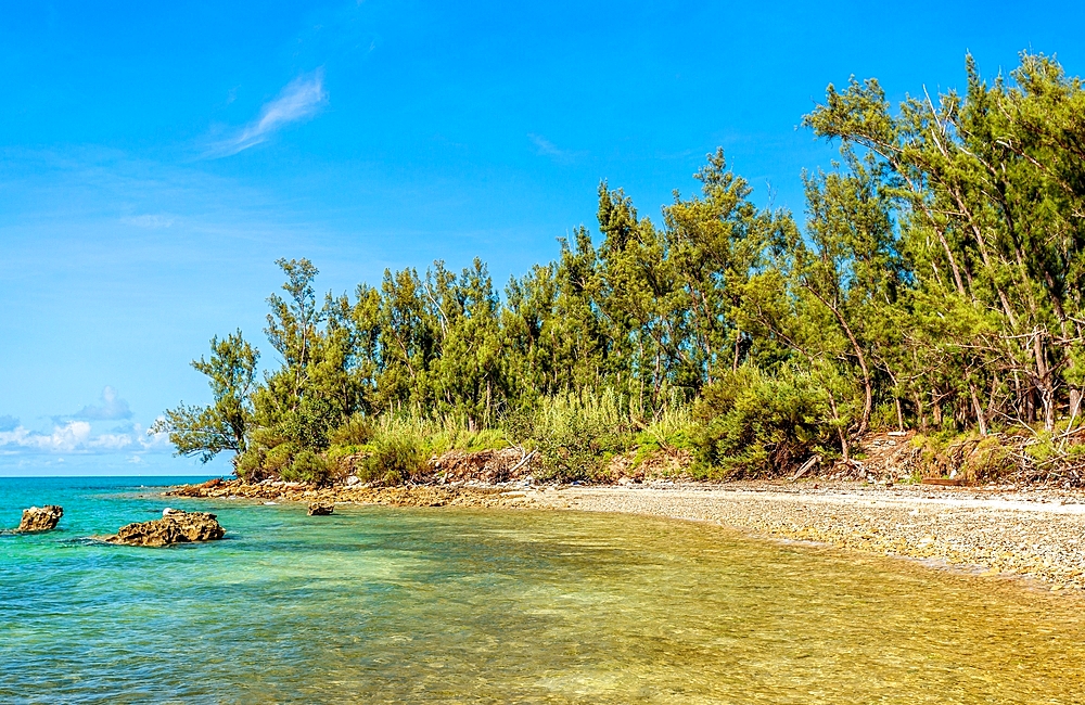 Glass Beach, site of large quantities of sea glass, from shipwrecks and bottles thrown into the sea from the Royal Navy Dockyard over hundreds of years, Bermuda, Atlantic, North America