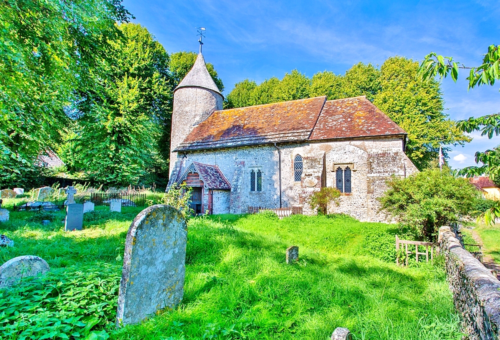 St. Peter's Church, built in the 12th century, one of only three churches in Sussex with a round tower, Southease, near Lewes, East Sussex, England, United Kingdom, Europe