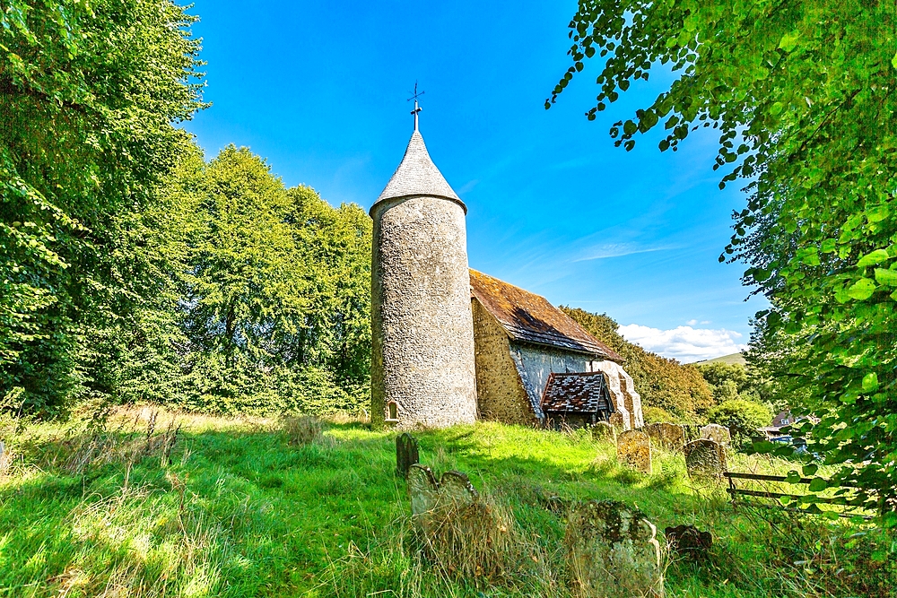 St. Peter's Church, built in the 12th century, one of only three churches in Sussex with a round tower, Southease, near Lewes, East Sussex, England, United Kingdom, Europe