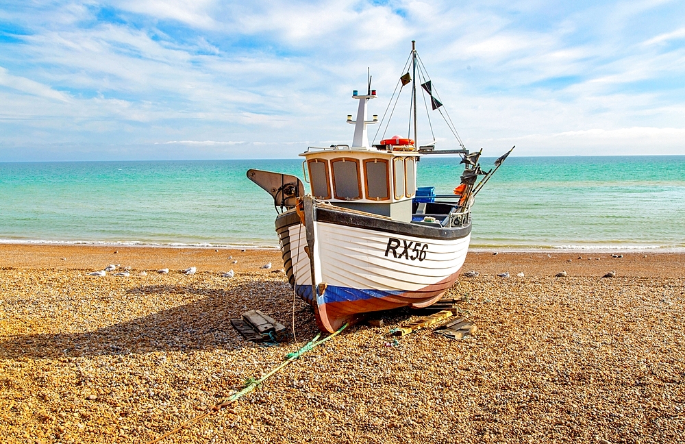 Fishing boats on The Stade (the fishermen's beach) at Hastings, East Sussex, England, United Kingdom, Europe