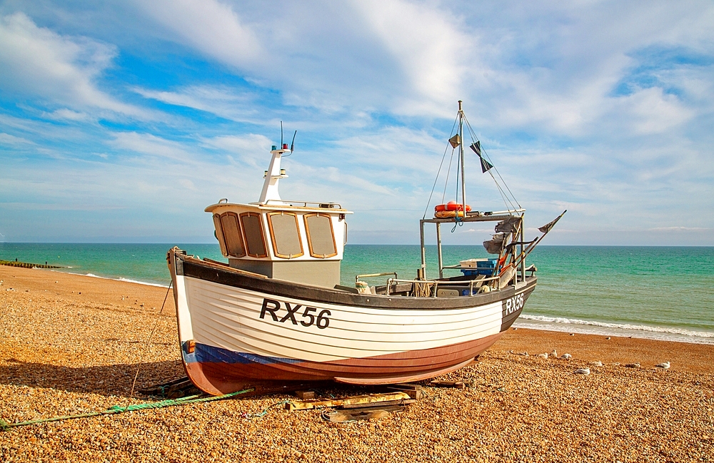 Fishing boats on The Stade (the fishermen's beach) at Hastings, East Sussex, England, United Kingdom, Europe