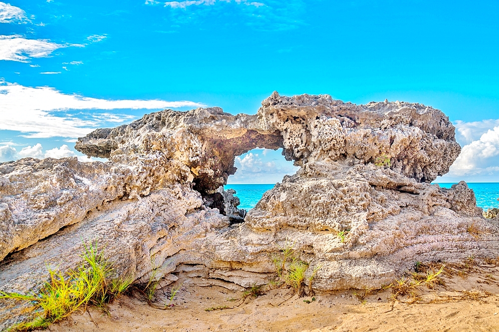 A rock formation at Tobacco Bay in St. George's, Bermuda, Atlantic, North America