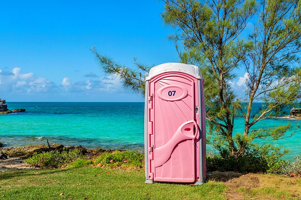 Portable public toilet at Spanish Point Park, Pembroke Parish, Bermuda, Atlantic, North America